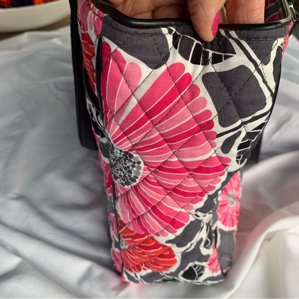 Vera Bradley Pink & Red, Gray, Black & White Floral Tote Bag w/Leather Handles - Picture 12 of 12